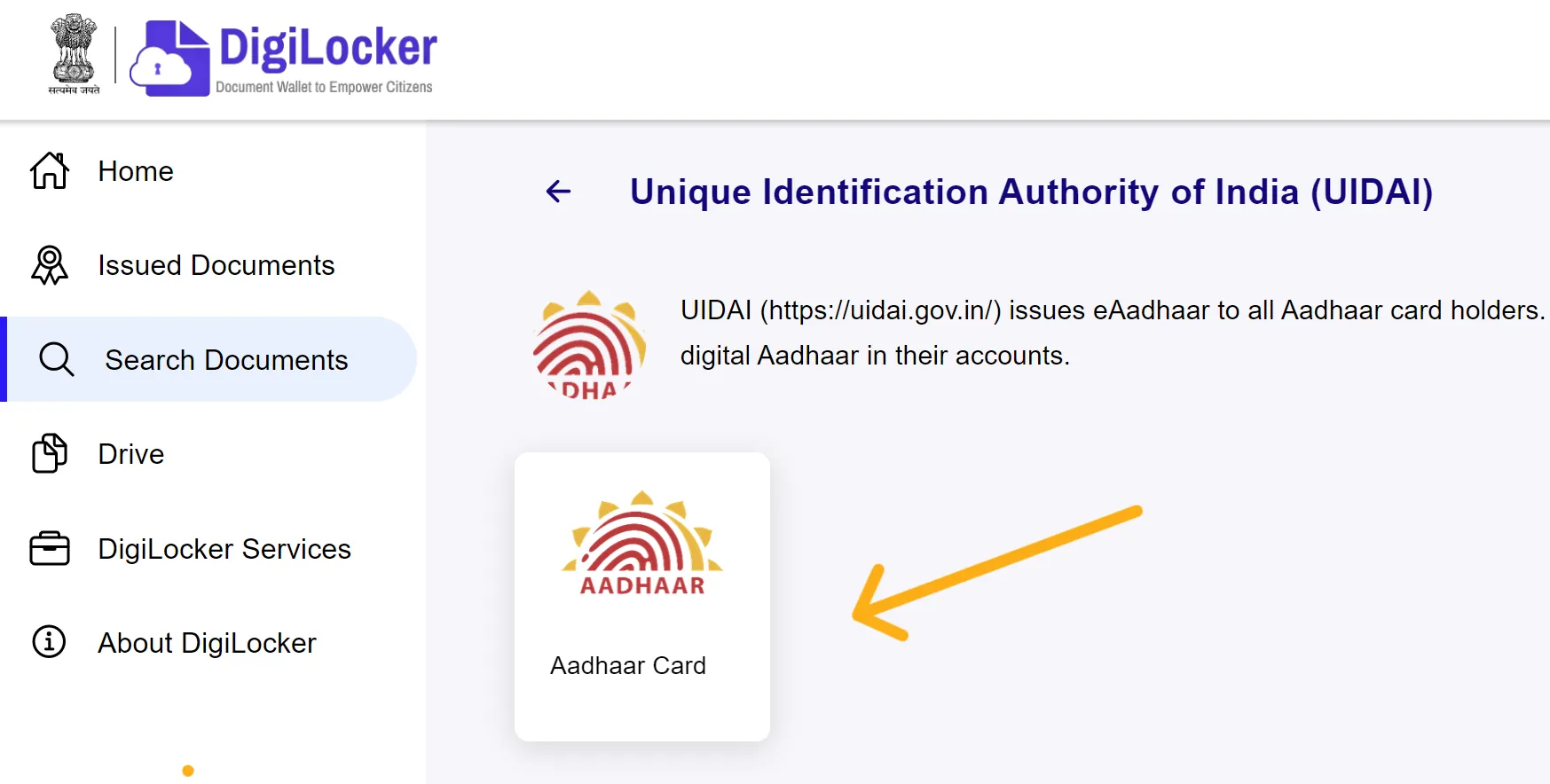 Aadhaar card on DigiLocker screenshot
